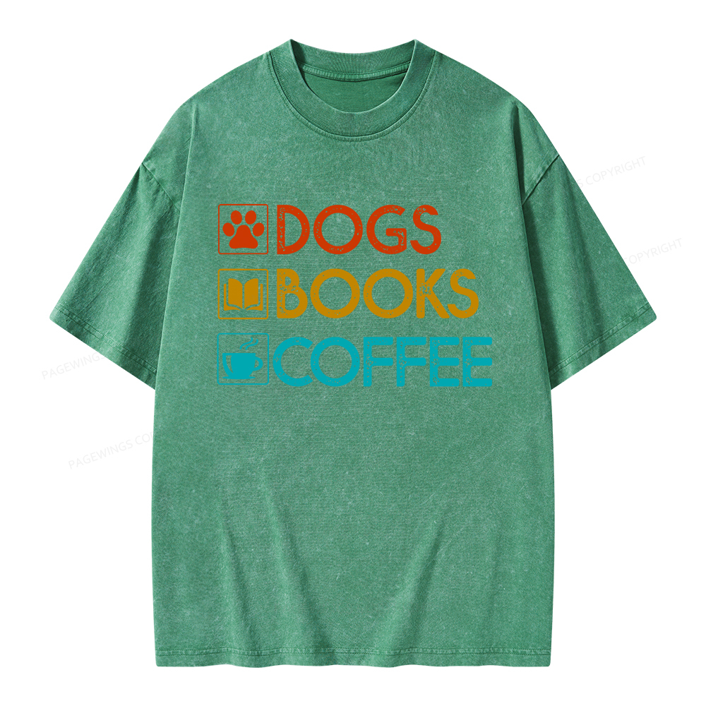Pagewings Dogs Books Coffee Unisex Washed T-shirt