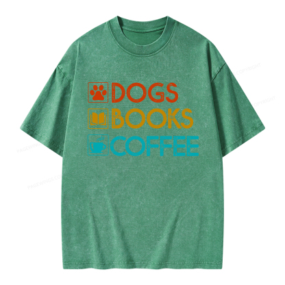 Pagewings Dogs Books Coffee Unisex Washed T-shirt