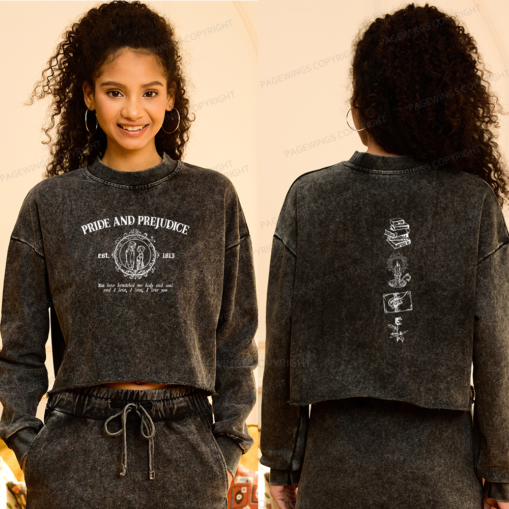 Pagewings You Have Bewitched Me Body And Soul Women Washed Crop Sweatshirt