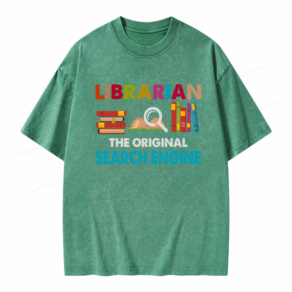 Pagewings Librarian Tees The Original Search Engine Book Unisex Washed T-shirt