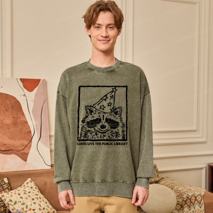 Pagewings Long Live The Public Library Unisex Washed Sweatshirt