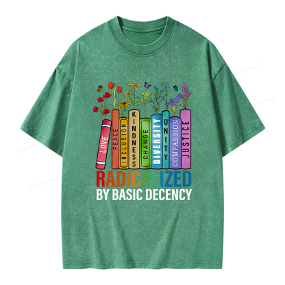 Pagewings Radicalized by Basic Decency Unisex Washed T-shirt