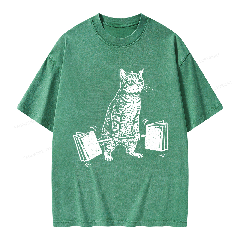 Pagewings Funny Cat Love Books Unisex Washed T-shirt