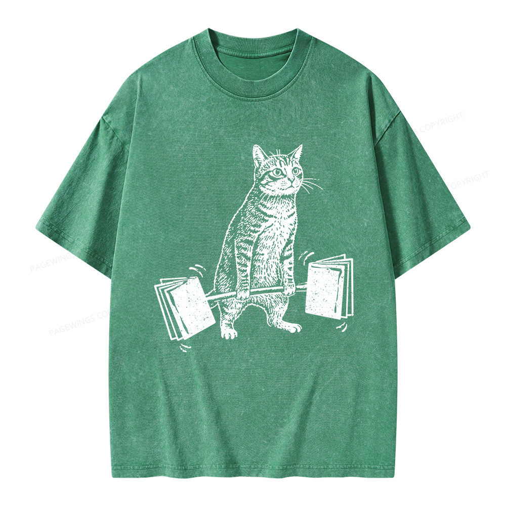 Pagewings Funny Cat Love Books Unisex Washed T-shirt