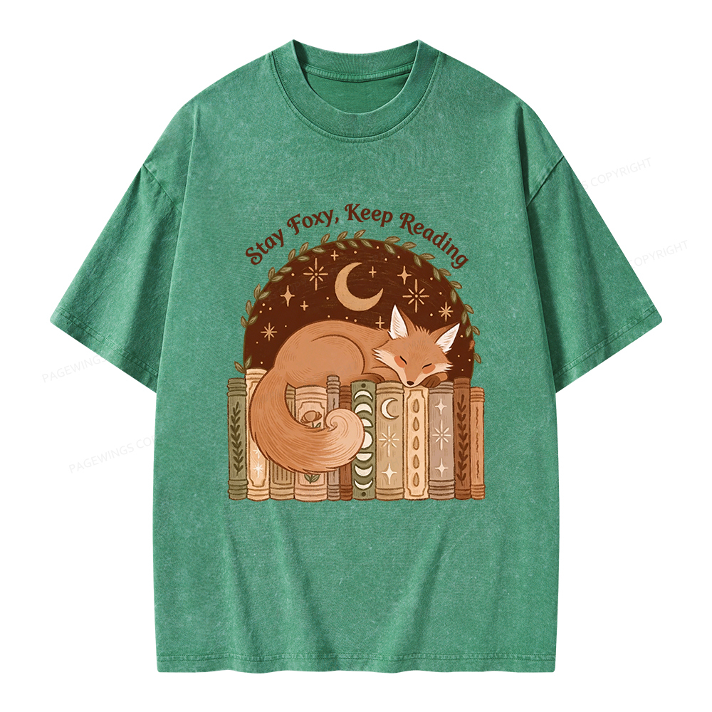 Pagewings Stay Foxy Keep Reading Unisex Washed T-shirt