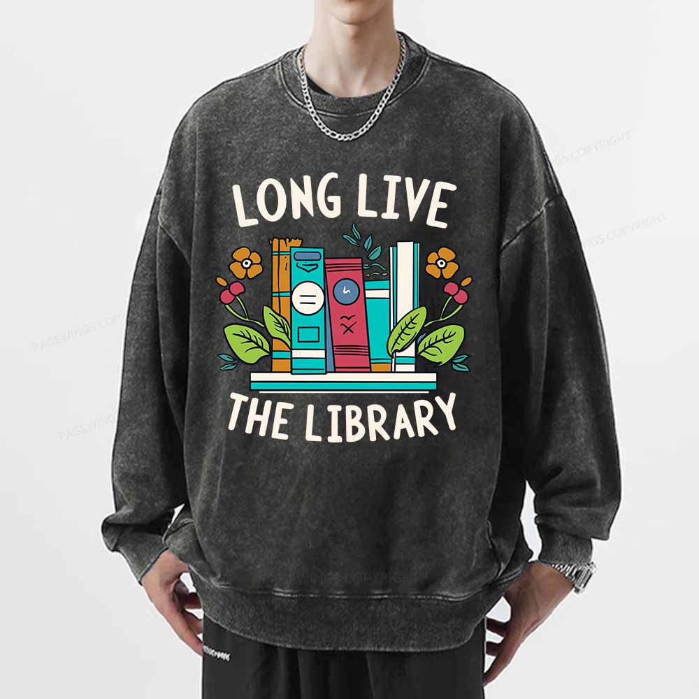 Pagewings Long Live The Library Unisex Washed Sweatshirt