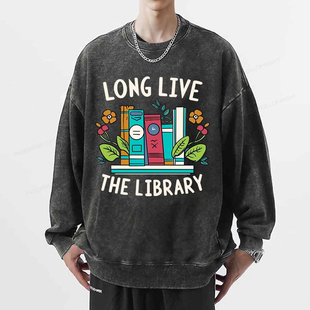 Pagewings Long Live The Library Unisex Washed Sweatshirt