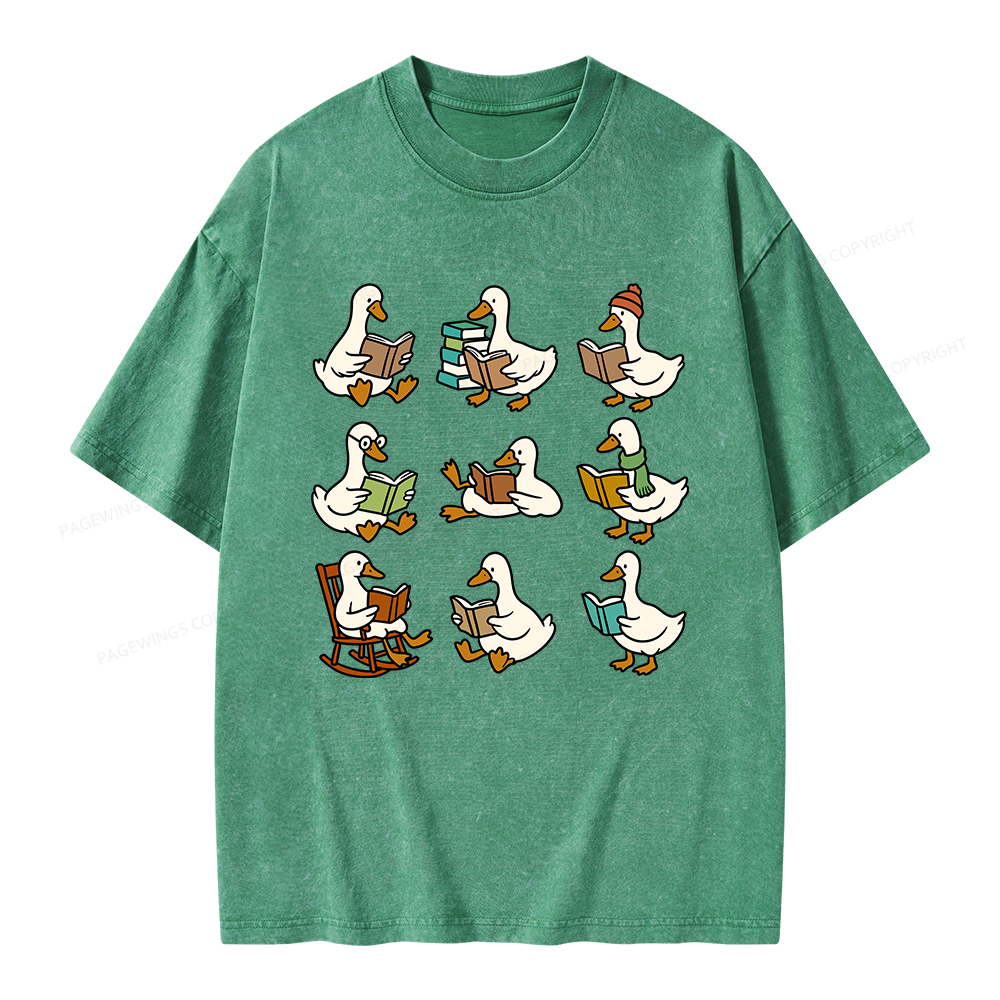 Pagewings Cute Goose Reading Unisex Washed T-shirt