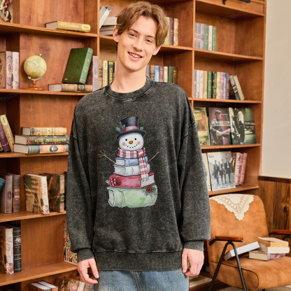 Pagewings Snowman Book Unisex Washed Sweatshirt