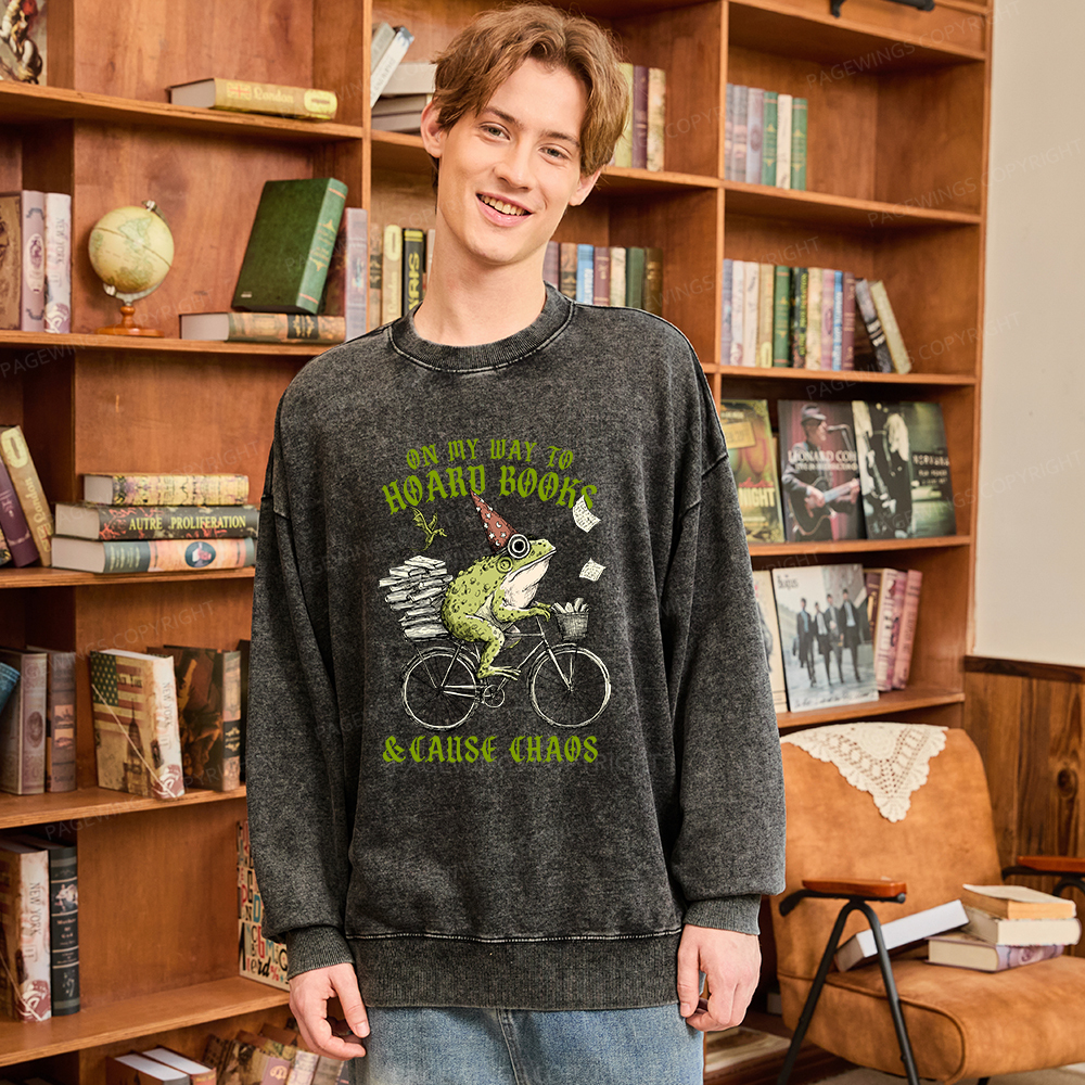 Pagewings On My Way To Hoard Books Unisex Washed Sweatshirt