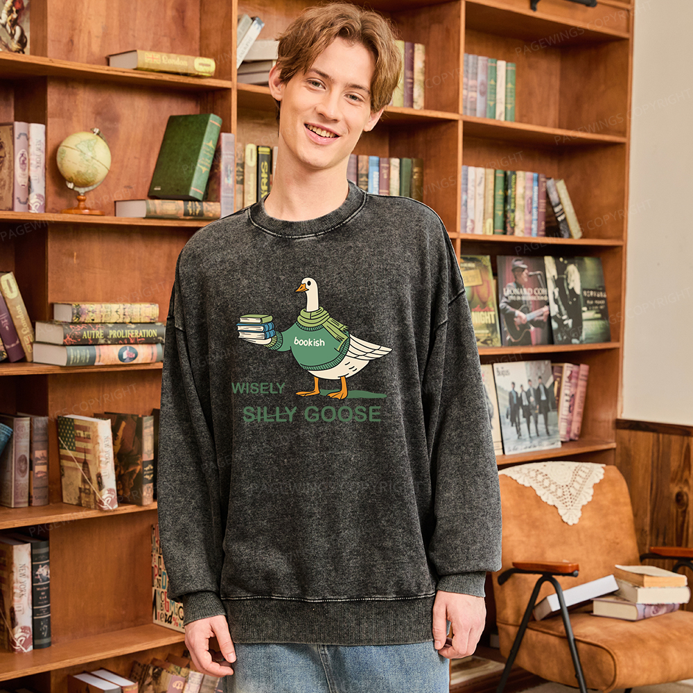 Pagewings Wisely Silly Goose  Unisex Washed Sweatshirt