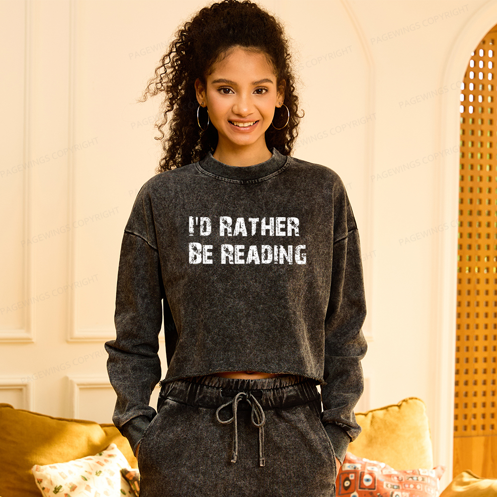 Pagewings I'd Rather Be Reading Women Washed Crop Sweatshirt