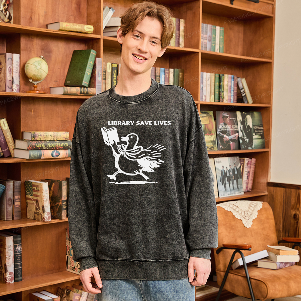 Pagewings Library Save Lives Unisex Washed Sweatshirt