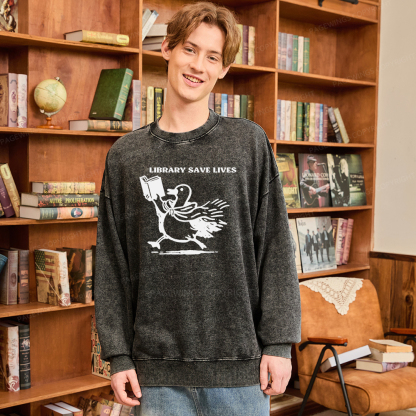 Pagewings Library Save Lives Unisex Washed Sweatshirt