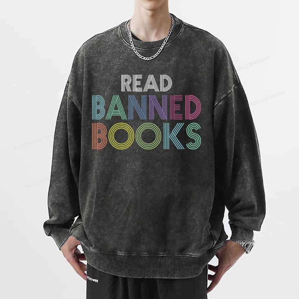 Pagewings Read Banned Books Shirt Unisex Washed Sweatshirt
