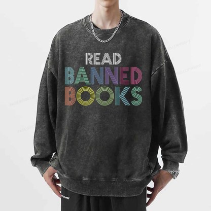 Pagewings Read Banned Books Shirt Unisex Washed Sweatshirt