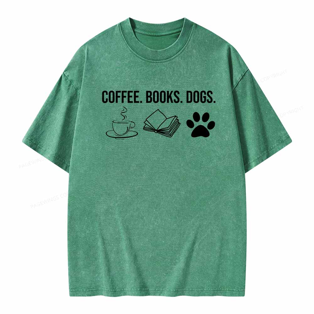 Pagewings Coffee Books and Dogs Unisex Washed T-shirt