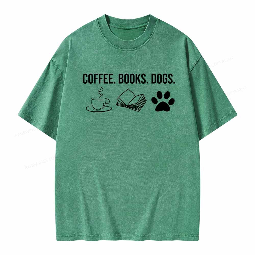 Pagewings Coffee Books and Dogs Unisex Washed T-shirt