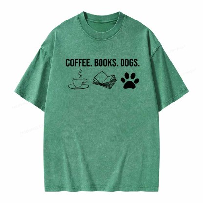 Pagewings Coffee Books and Dogs Unisex Washed T-shirt