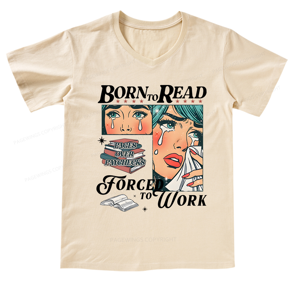 Pagewings Born To Read Bookish V-neck T-shirt 