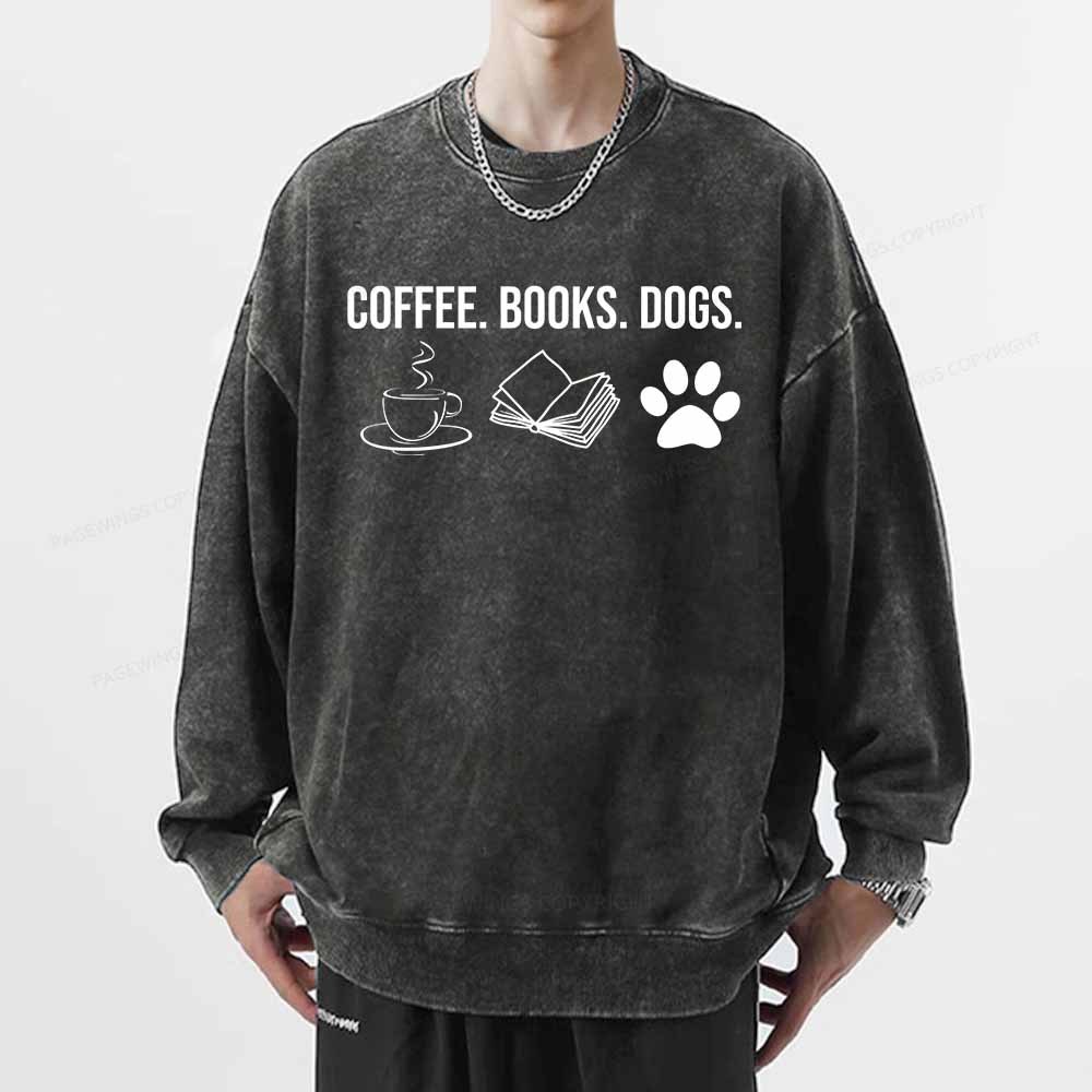 Pagewings Coffee Books and Dogs Unisex Washed Sweatshirt
