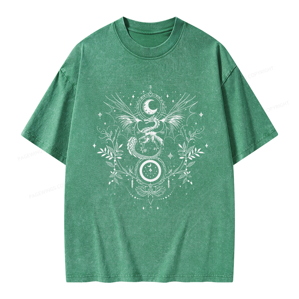 Pagewings Fantasy Dragon Moon Unisex Washed T-shirt