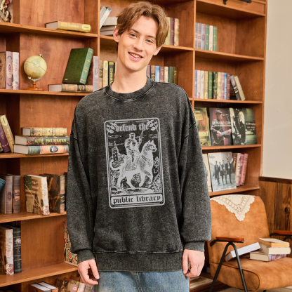 Pagewings Defend The Public Libraries Unisex Washed Sweatshirt