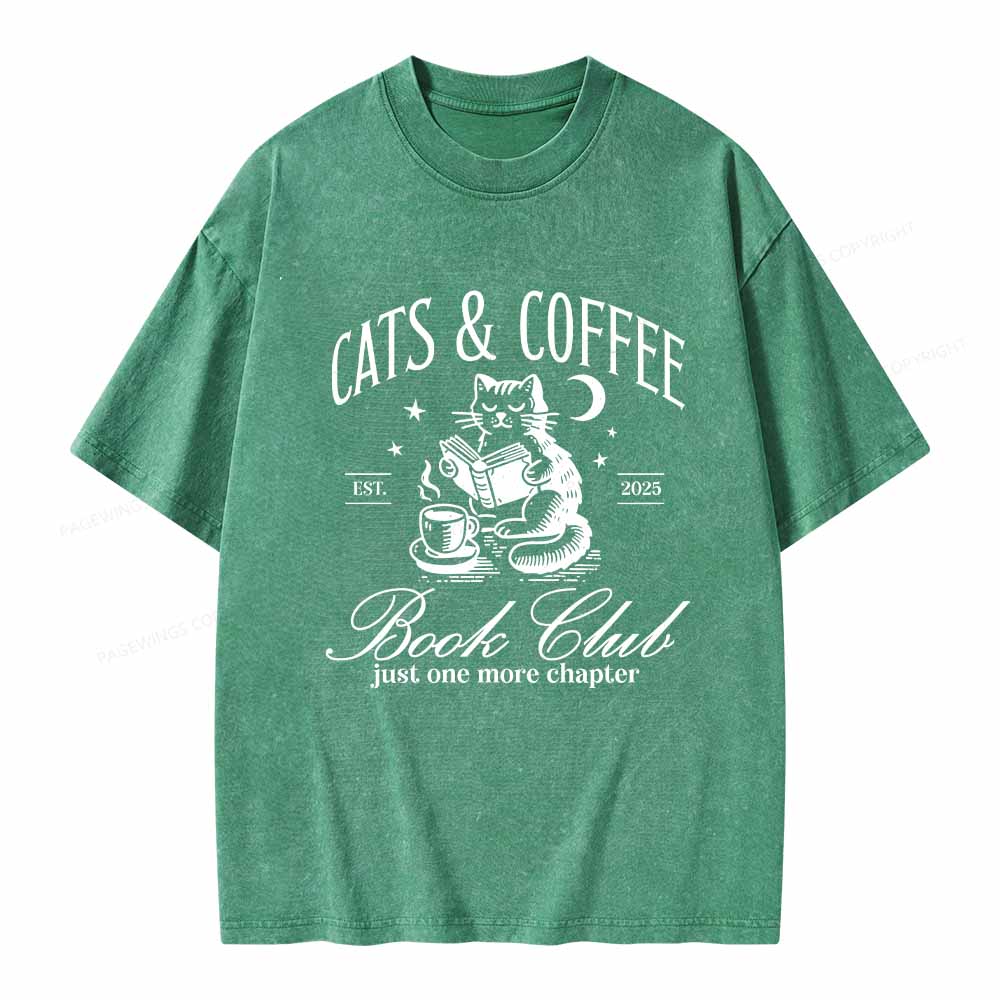 Pagewings Cats and Coffee Bookclub Unisex Washed T-shirt