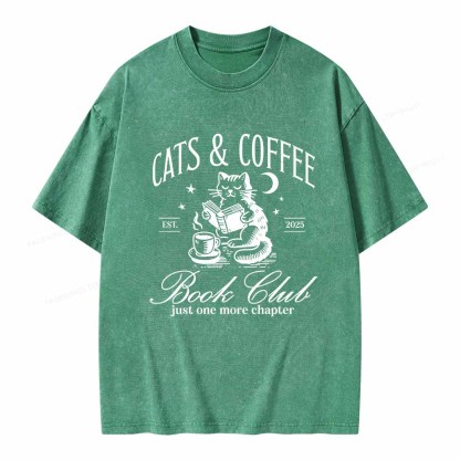 Pagewings Cats and Coffee Bookclub Unisex Washed T-shirt