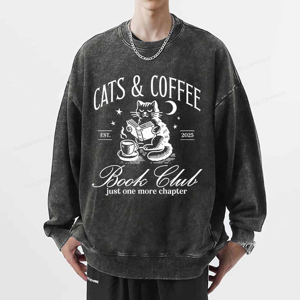 Pagewings Cats and Coffee Bookclub Unisex Washed Sweatshirt