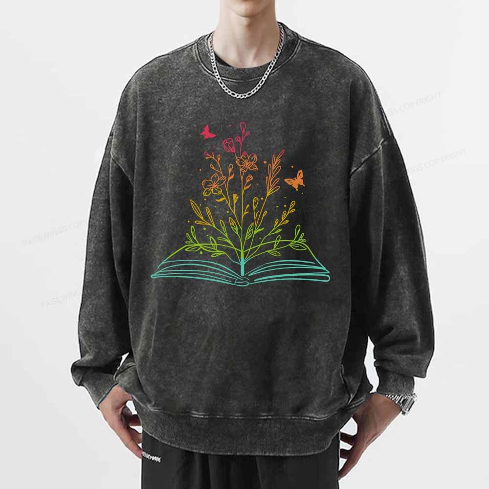 Pagewings Book Tees Library Shirts For Women Unisex Washed Sweatshirt