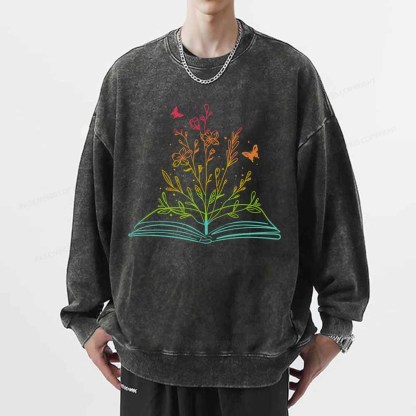 Pagewings Book Tees Library Shirts For Women Unisex Washed Sweatshirt