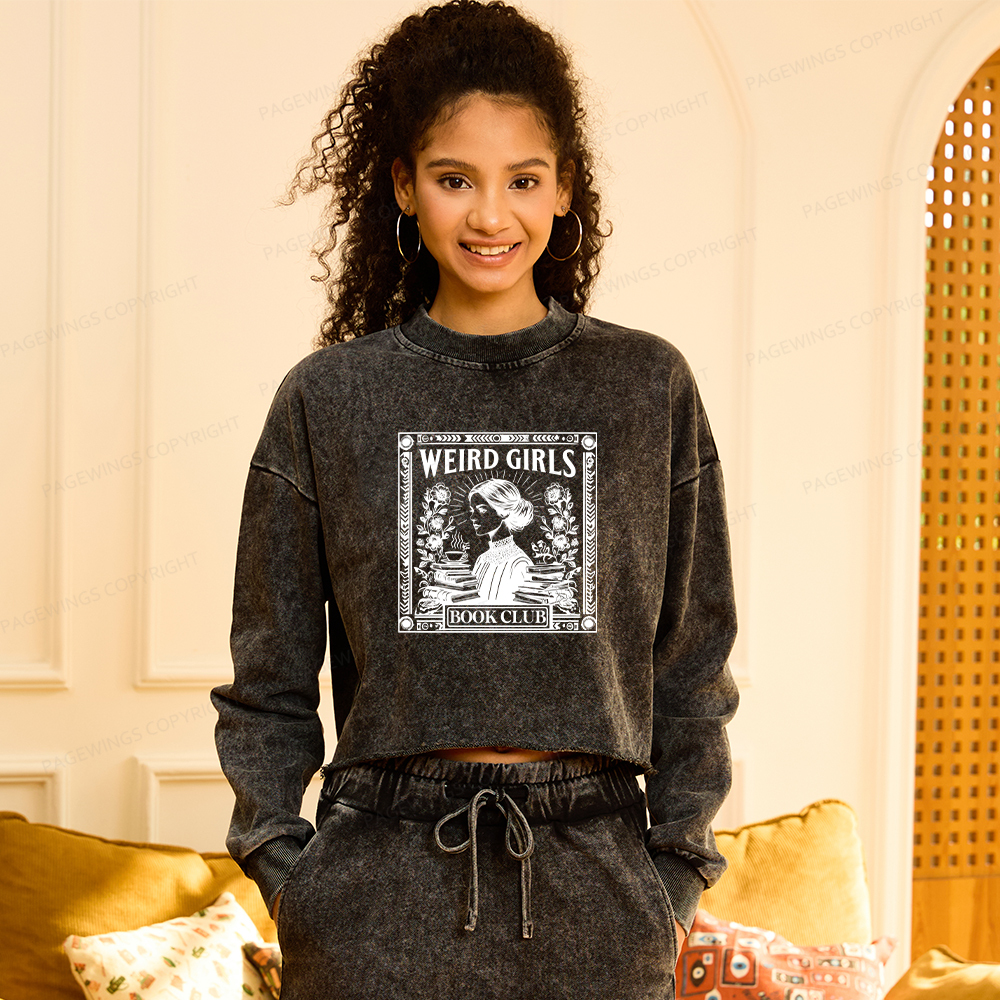 Pagewings Weird Girls Book Club Washed Crop Sweatshirt