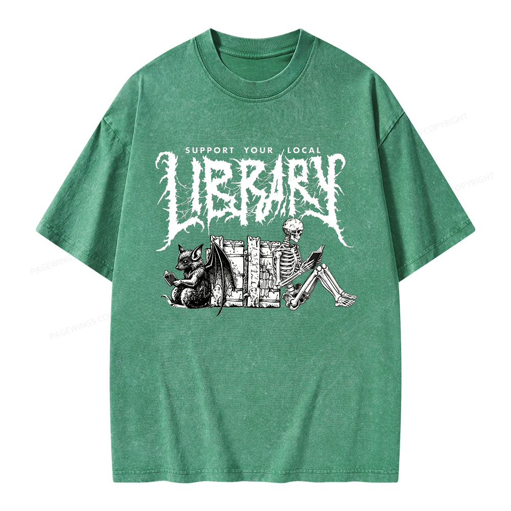 Pagewings Support Your Local Library Unisex Washed T-shirt