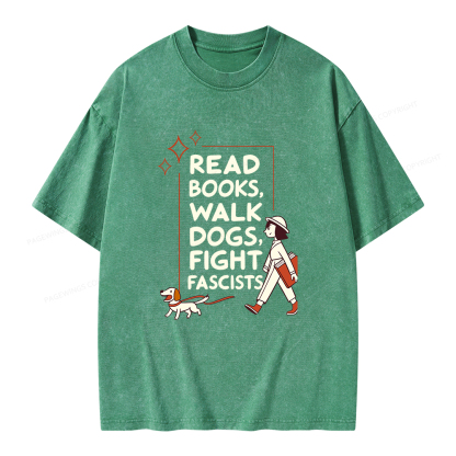 Pagewings Read Books Walk Dogs Unisex Washed T-shirt