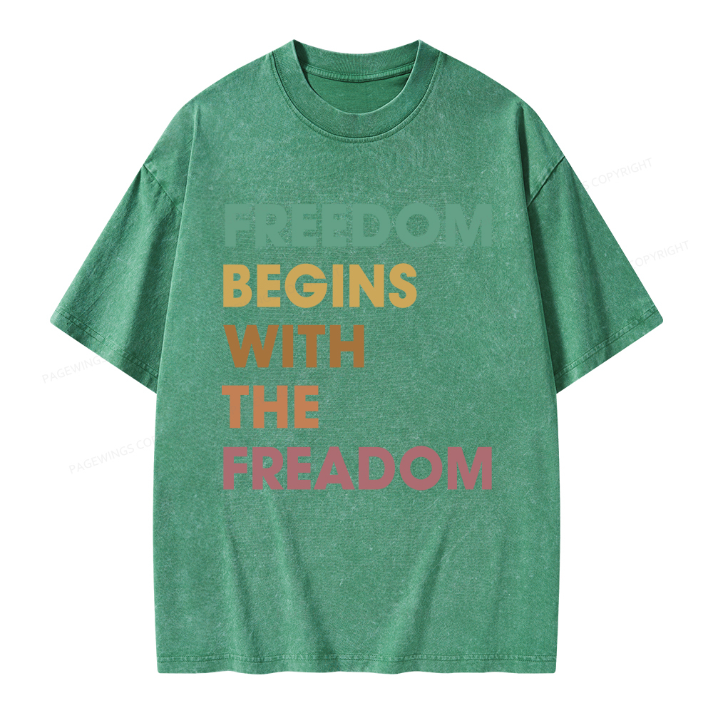 Pagewings Freedom Begins With The Freadom Unisex Washed T-shirt