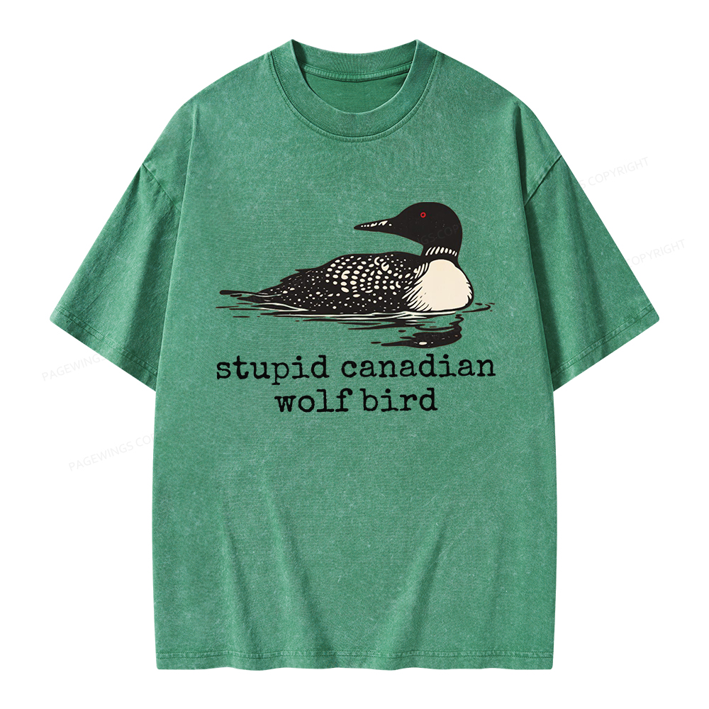 Pagewings Stupid Canadian Wolf Bird Unisex Washed T-shirt