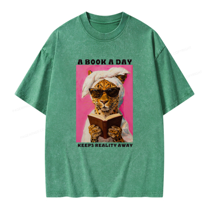 Pagewings A Book A Day Keeps Reality Away Unisex Washed T-shirt