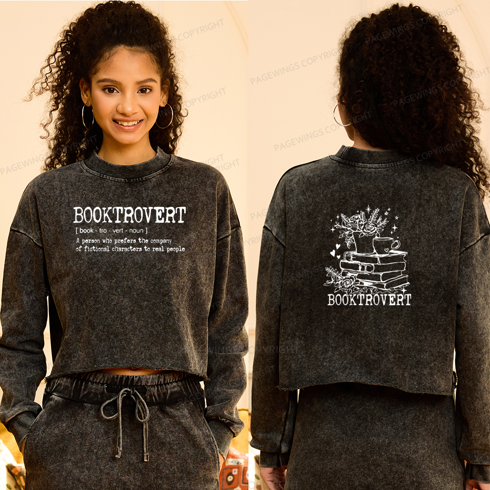 Pagewings Book Lover Gift Shirt, Teacher Crewneck, Reading Tee Washed Crop Sweatshirt
