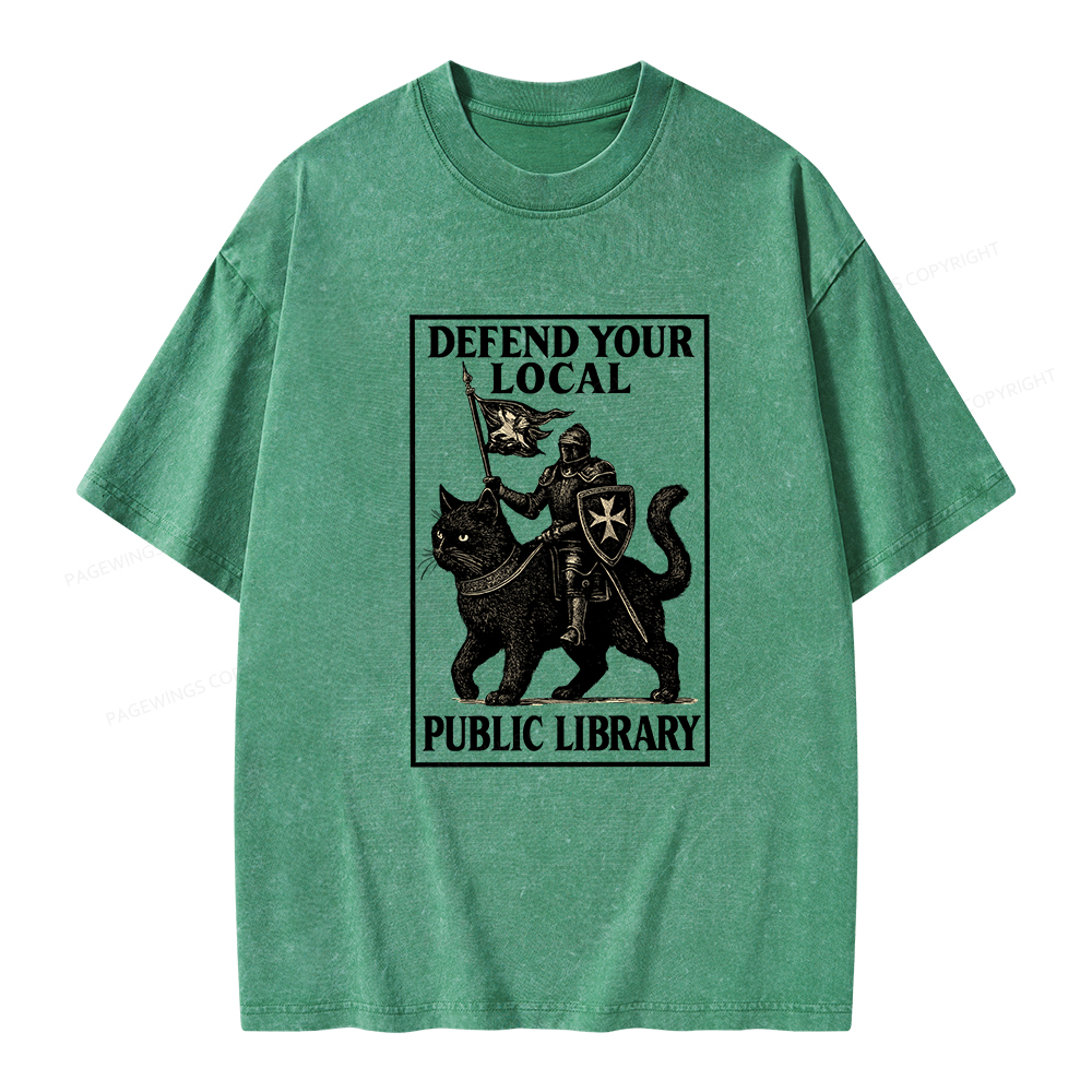 Pagewings Defend Your Local Library Unisex Washed T-shirt