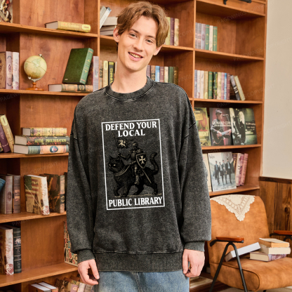 Pagewings Defend Your Local Library Unisex Washed Sweatshirt