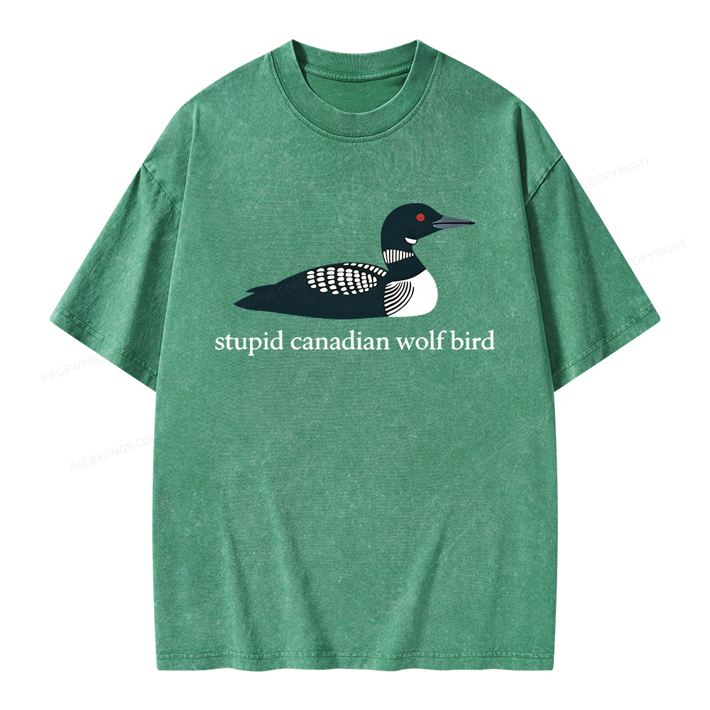 Pagewings Stupid Canadian Wolf Bird Unisex Washed T-shirt