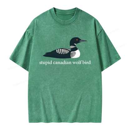 Pagewings Stupid Canadian Wolf Bird Unisex Washed T-shirt