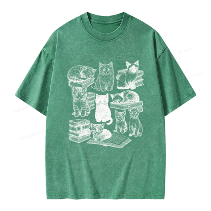 Pagewings Cats And books Unisex Washed T-shirt