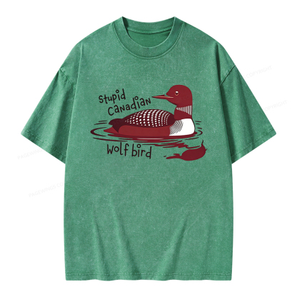 Pagewings Stupid Canadian Wolf Bird Unisex Washed T-shirt