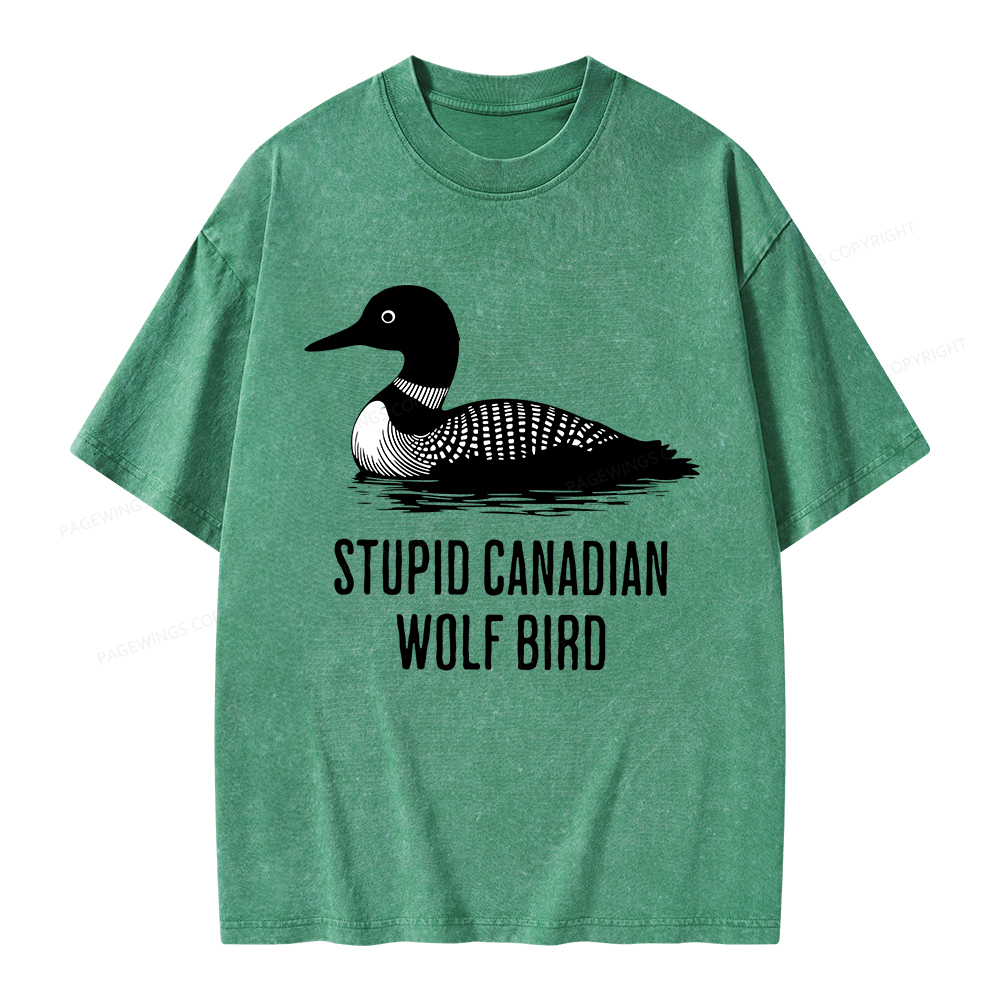 Pagewings Stupid Canadian Wolf Bird Unisex Washed T-shirt