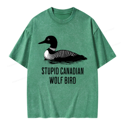 Pagewings Stupid Canadian Wolf Bird Unisex Washed T-shirt