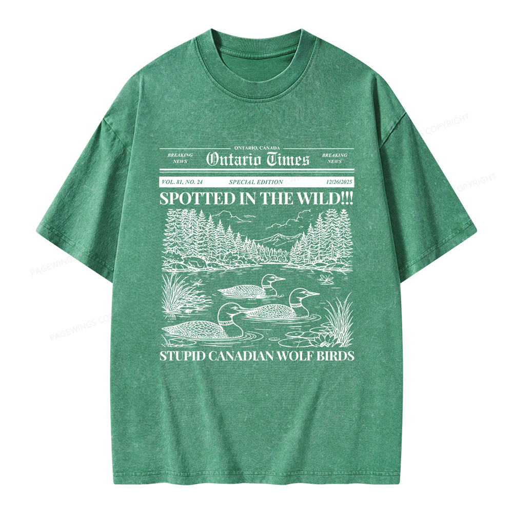Pagewings Stupid Canadian Wolf Bird Unisex Washed T-shirt