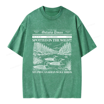 Pagewings Stupid Canadian Wolf Bird Unisex Washed T-shirt