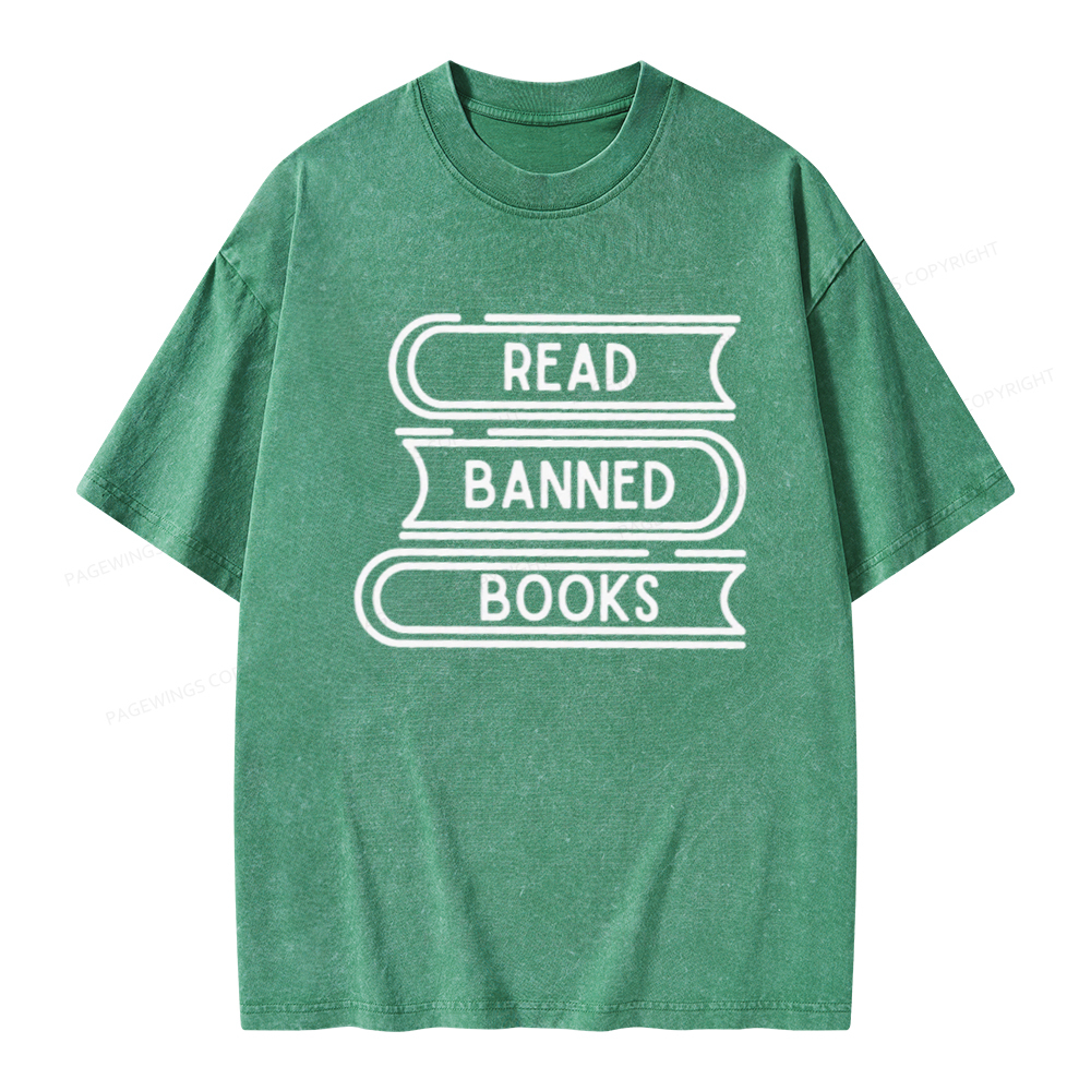 Pagewings Read Banned Books Stack Unisex Tee Unisex Washed T-shirt